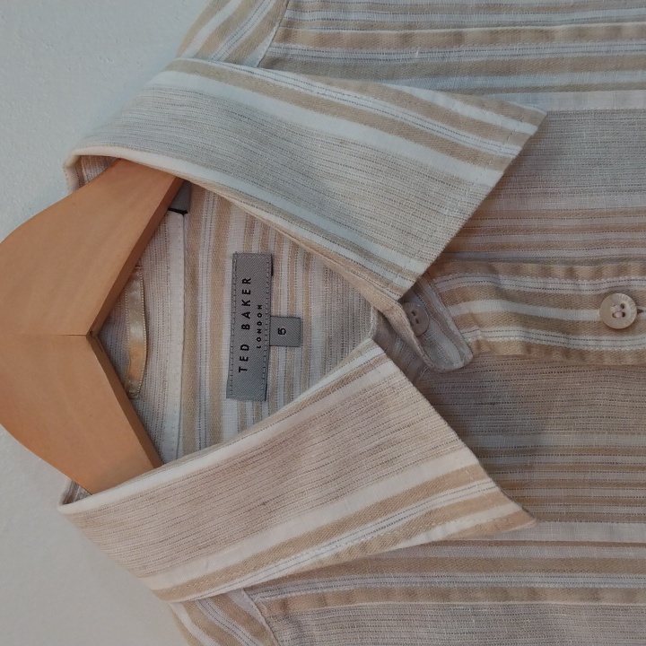 Ted Baker Linen Cream And White Striped Long-Sleeve Shirt Us Medium = Au/Uk 5